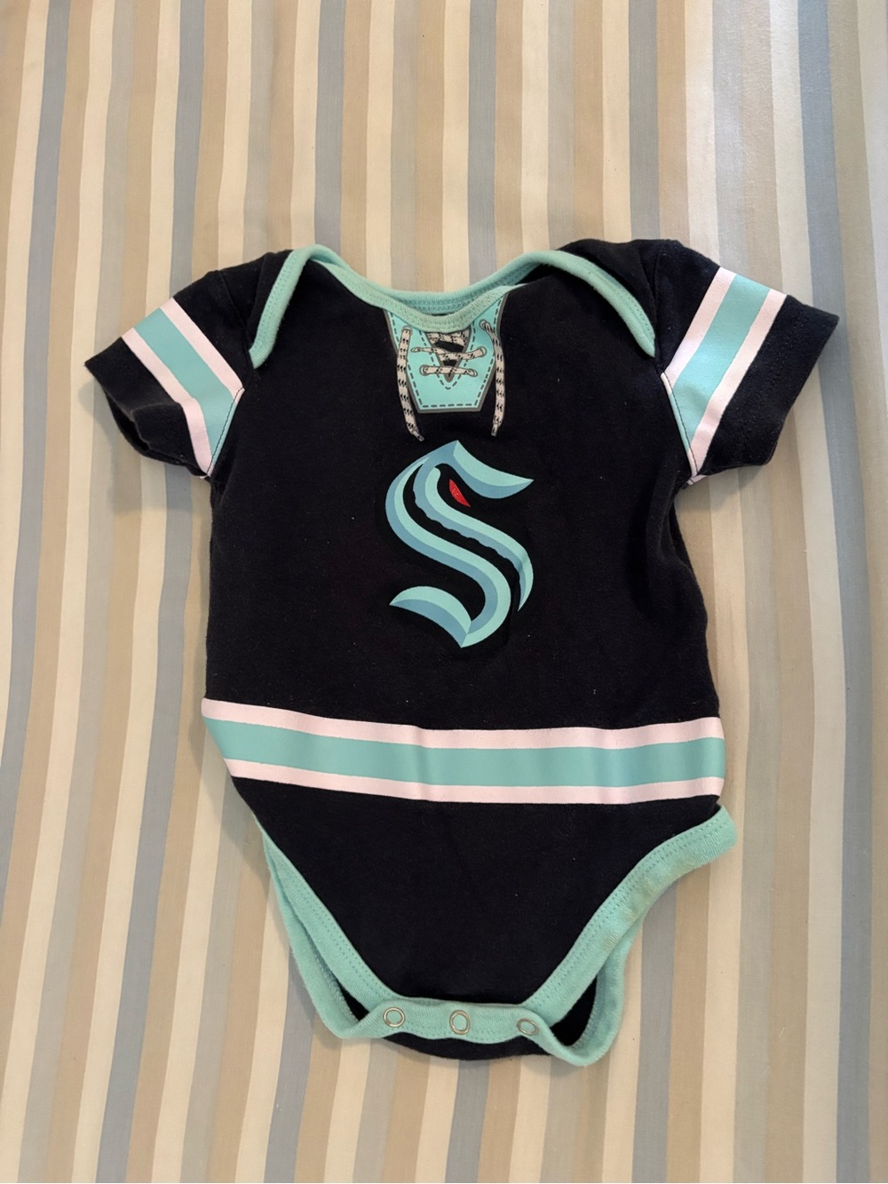 NHL Seattle Kraken Black One-Piece Bodysuit with Mint and White Accents